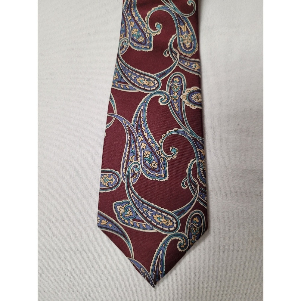 Christian Dior Vintage Burgundy Paisley 100%Silk Necktie Fabric From‎ Italy